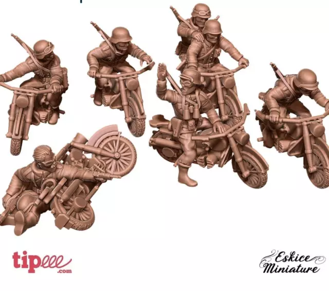 WWII German 6 x Motorcycles 28mm - Ideal Bolt Action etc