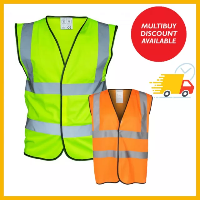 Orange Yellow Hi Vis High Visibility Vest Waistcoat Safety Work EN ISO 20471