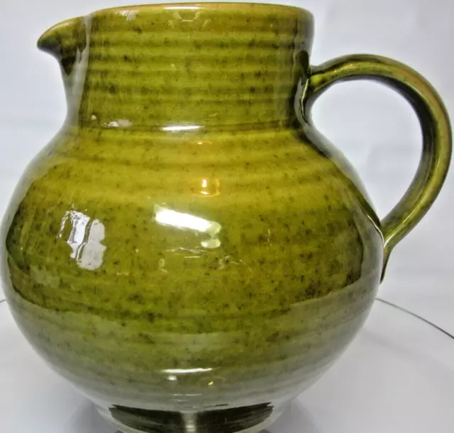 Harry Juniper at Bideford Beautiful Olive Green Drip Glaze Studio Pottery Jug. 2