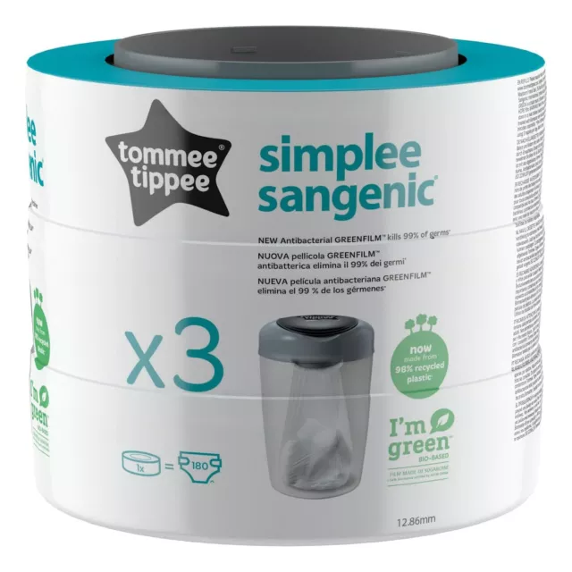 Tommee Tippee Simplee Sangenic Nappy Bin Refills Eco Friendly Pack of 9 703354