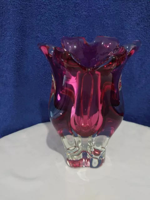 Vintage Chribska Sklarna Cranberry Pink Glass Vase By Josef Hospodka