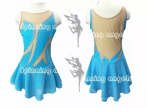 Popuplar Ice skating dress Blue Figure Skating Dance Baton Twirling handmade