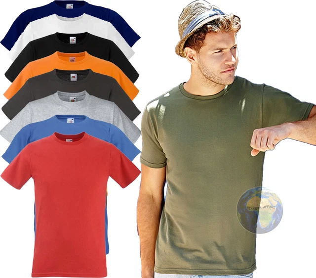 T-shirt ADERENTE Uomo FRUIT OF THE LOOM Maglia MANICHE CORTE Maglietta COTONE