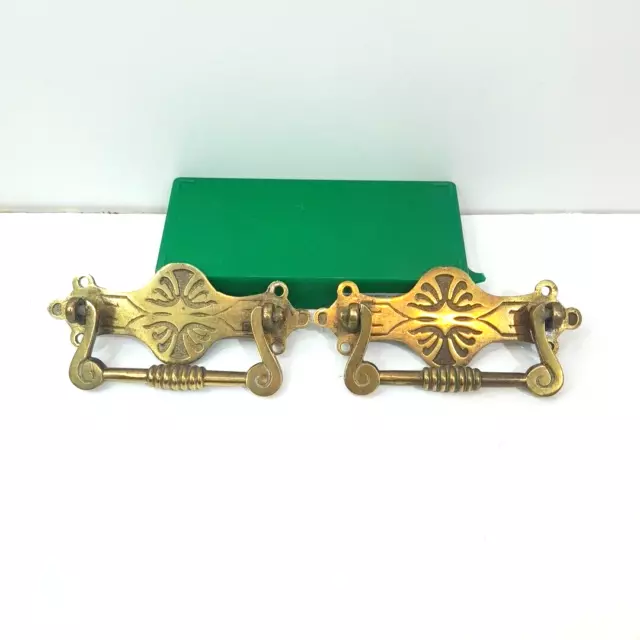 Pair Handles Pull Brass small Cupboard Drawer Vintage Reclaimed