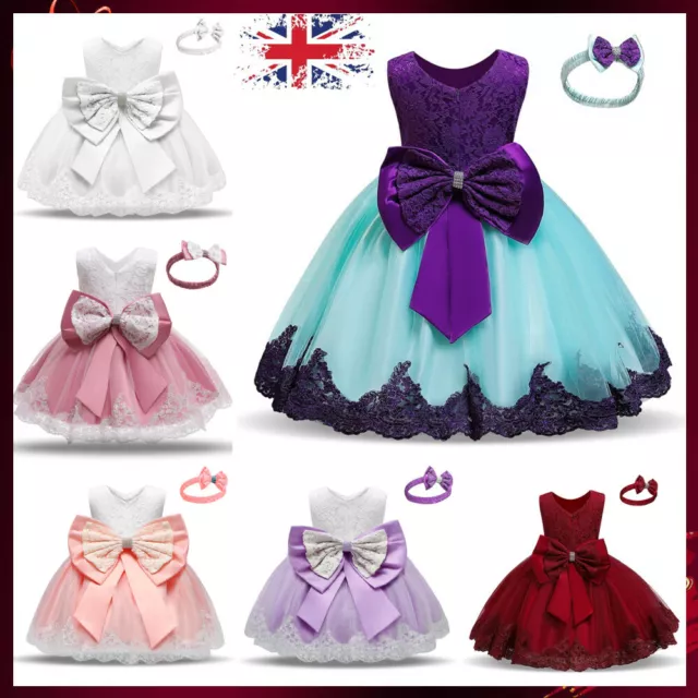 Flower Girls Bridesmaid Dress Baby Kids Party Lace Bow Wedding Dresses Princess