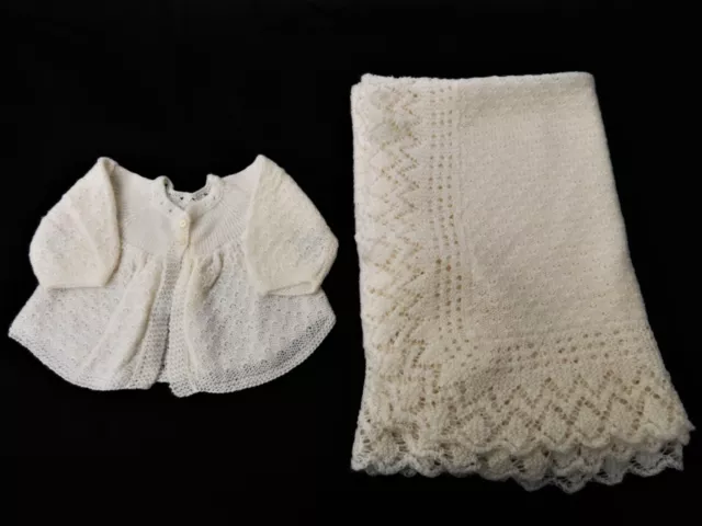 Set coperte cardigan vintage anni '70 a maglia fatte a mano taglia 0-3 mesi