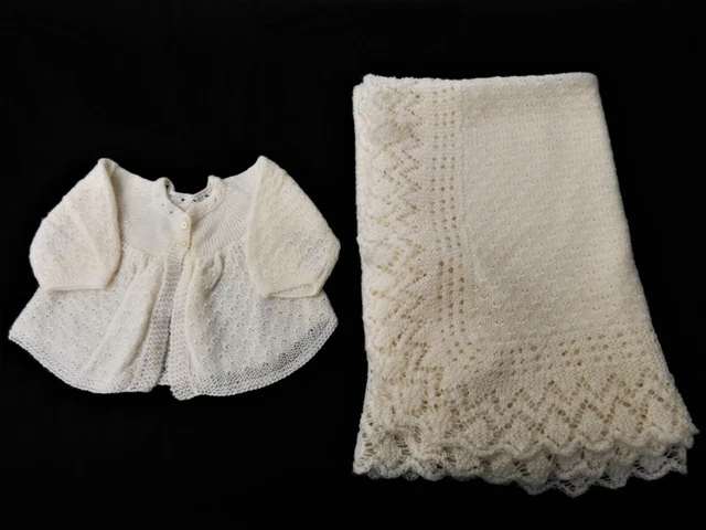Set coperte cardigan vintage anni '70 a maglia fatte a mano taglia 0-3 mesi