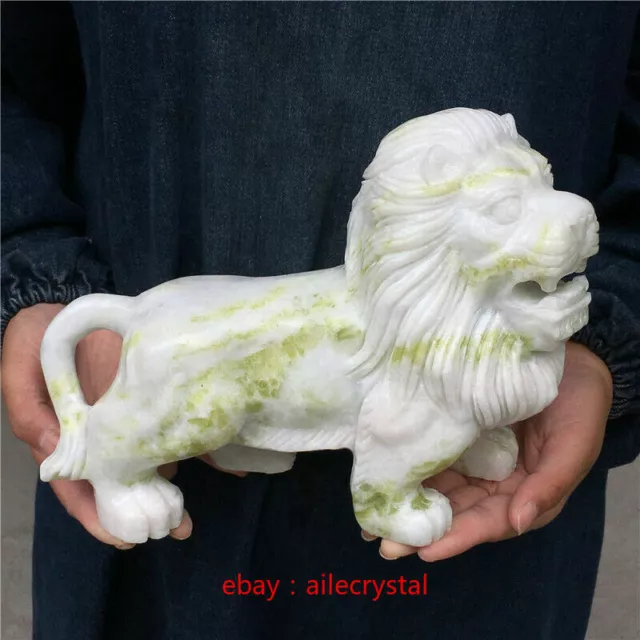 8-9LB Natural green jade lion hand carved crystal healing random 1pc 3