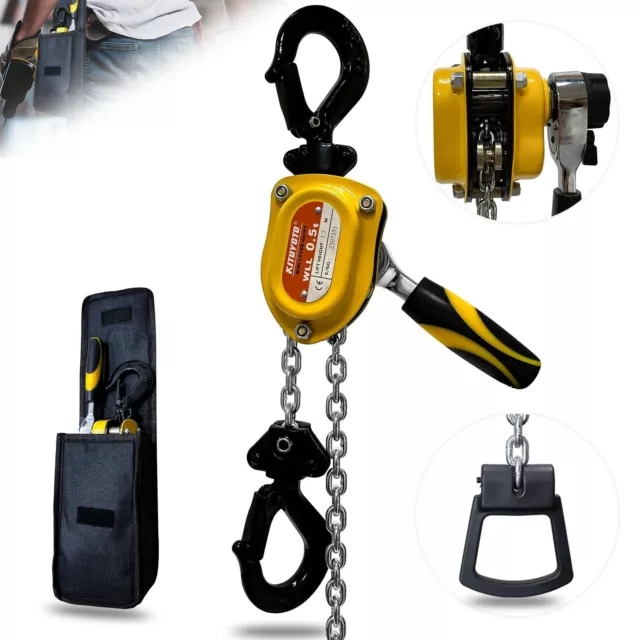 Mini Chain Hoist 1/2 Ton(1100lbs)-Manual Lever Chain Hoist 5Ft Lift with Safe...
