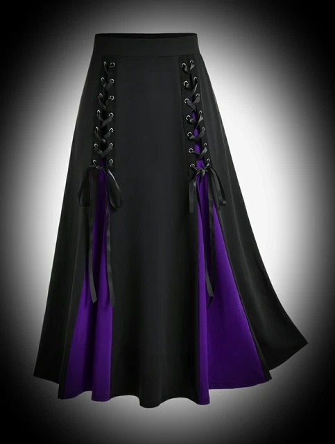 New Gothic Black & Purple Insert Corset Front Maxi Long Skirt size 3XL 22 24 26