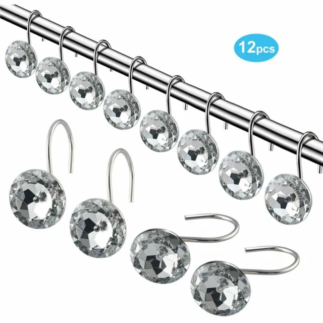 Shower Curtain Hooks Rings Diamond Crystal Rhinestones Hooks for Bathroom 12 Pcs
