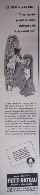 Publicité De Presse 1956 Petit-Bateau Sous-Vêtements Enfants - Advertising