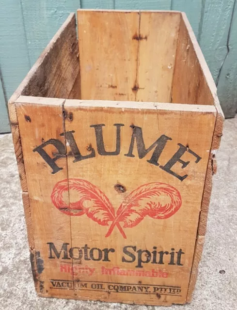 Vintage Collectable Plume Motor Spirit Timber Box Crate Vacuum Oil Company