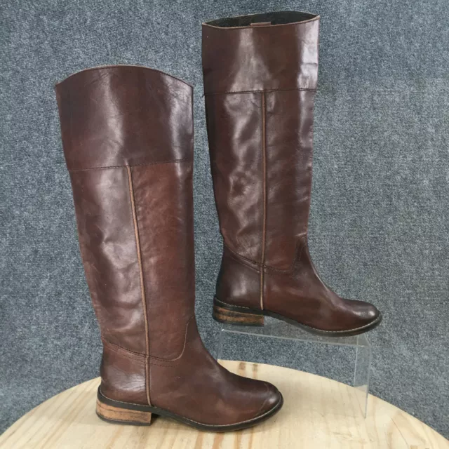 Mia Boots Womens 7 Knee High Tall Riding Blocks Heels Brown Leather Pull On