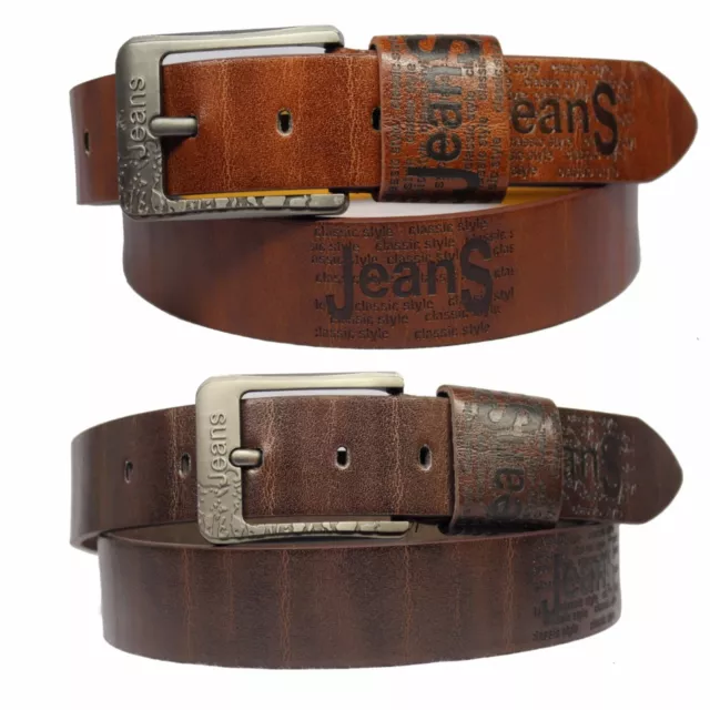 New Mens Tan Brown Western Style Jeans 1.5" Stylish Design Leather Belt - J261