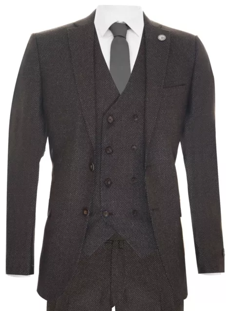 Mens Brown Wool 3 Piece Suit Double Breasted Waistcoat Tweed Peaky Blinders 1920