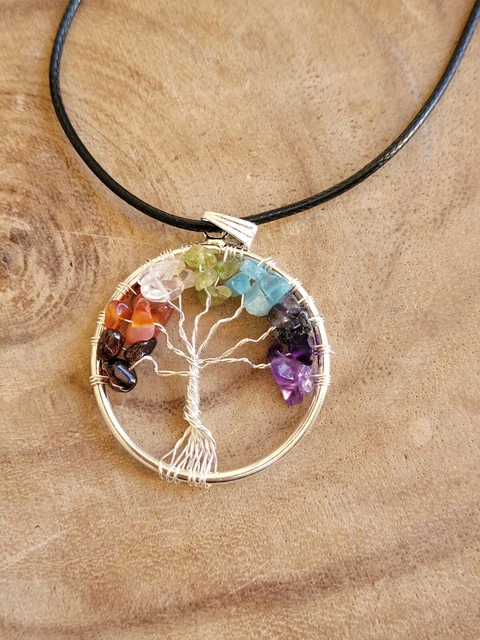 7 Chakra Genuine Gemstone Tree of Life Circle Pendant Healing Energy Necklace 3
