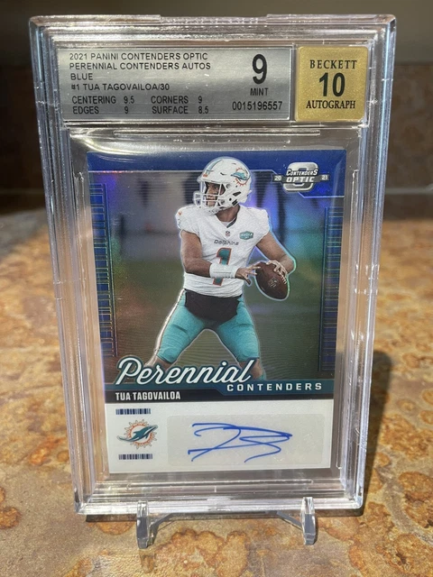 2021 Panini NFL Tua Tagovailoa Contenders Optic Blue Auto /30 BGS9
