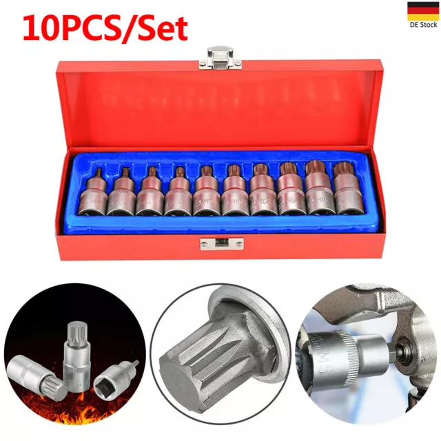 10Tlg Innen Vielzahn Steckschlüssel Satz 1/2" Nüsse M4-M18 Nuss Set Stecknüsse