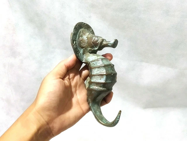 Unique Vintage Brass Hanger Over Door Hook Wall Hanging Clothes Decor Seahorse