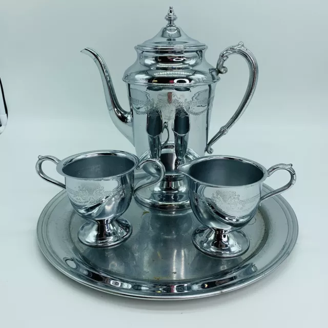 London & Brighton 4-Pc. Tea Set, Chromium Plated, Tea Pot, Creamer & Sugar Bowl