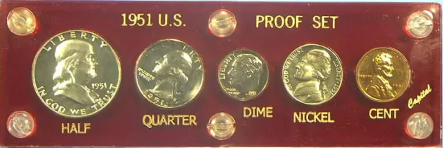 1951 United States 5 Coin Proof Set Cameo? in Red Capital Case 90% Silver