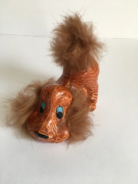 Vintage MCM ESD Lefton Japan Orange Ceramic Hound Dog Fur Tail Ears Figurine