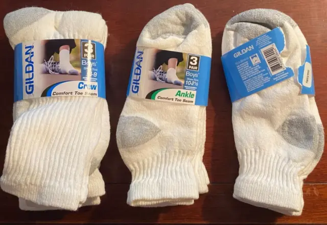 Gildan Boys' Socks - Size 3-9 Crew (3 Pairs) and Size 10 to 2-1/2 Ankle (5 Pair)