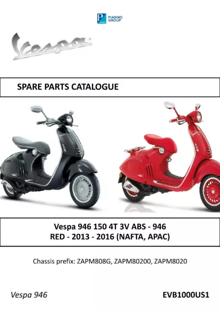 Piaggio Vespa parts manual book 2013 & 2014  Vespa 946 150 4T 3V ABS - 946 RED