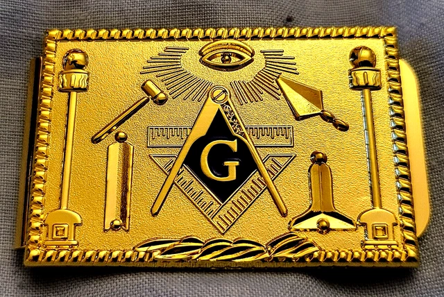 MASONIC GOLD MONEY Clip Freemason Vintage Lodge Regalia Eye Secret