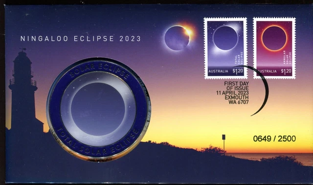 2023 SOLAR ECLIPSES (Ningaloo) Stamp & Medallion Cover - Exmouth PMK ...