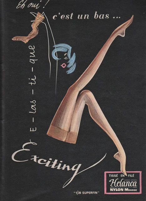 PUBLICITE de presse bas Exciting Nylon Mousse Helanca  French ad 1956