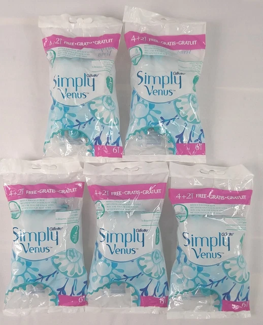 Lot de 5 x Sachet de 6 Rasoirs Jetables 2 lames Gillette simply Venus Aloe vera