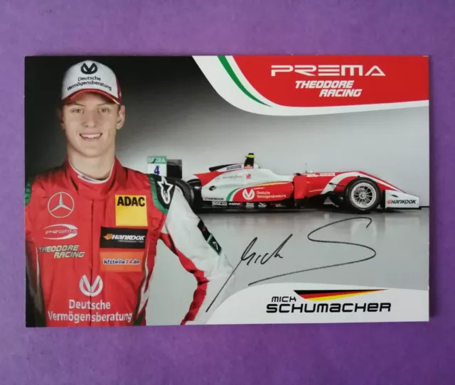 Autogrammkarte Mick Schumacher Formel 3, 2018, Team Prema, 10x15cm