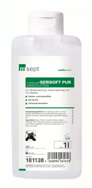 msept Serisoft Pur 1000 ml Spender-Flasche Hautpflegende Waschlotion Cremeseife