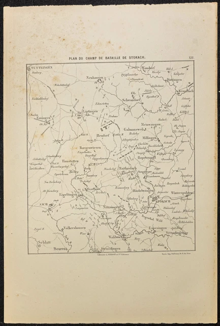 1881 BATAILLE de Stockach (1799) Carte géographique ancienne