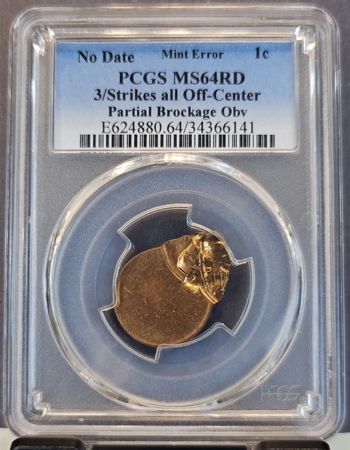 Lincoln Cent Pcgs Ms 64 Rd Mint Error 3 Off Center Strikes Partial Brockage Obv Lincoln Cent Pcgs Ms 64 Rd Mint Error 3 Off Center Strikes Partial Brockage Obv