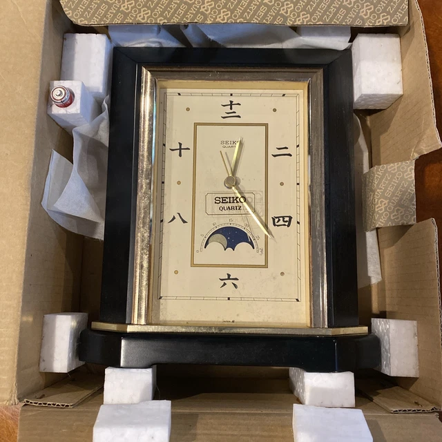 VTG SEIKO MOON Phase Seikosha Quartz Analog Desk Clock QQZ192K Japan