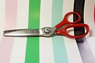 Vintage Signer Red Handled Stainless Steal Pinking Shears Fabric Stamped Usa