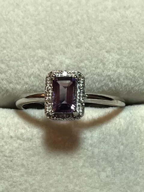 Dainty 925 Sterling Silver Natural Purple Amethyst Emerald Cut Ring