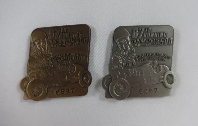 2003 Indy 500 Bronze & Silver Pit Badge Louis Meyer Gil de Ferran Team Penske
