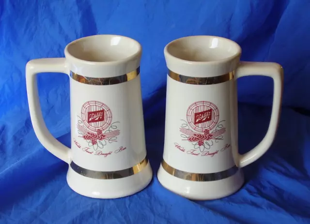 Schlitz Beer Mugs 'Worlds Finest Draught Beer' Pair of 12oz Steins Vintage 1970