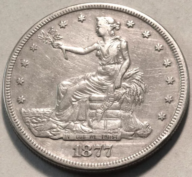 1877 S Trade Silver Dollar, Higher Grade Details, Better Type T$1 Coin