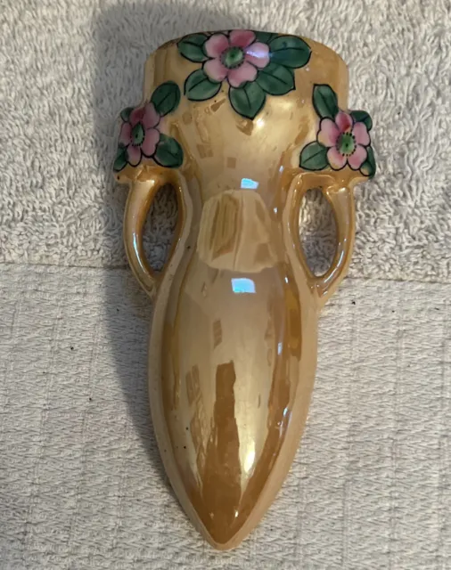 Vintage Rare Small Hand Painted Wall Vase with Floral Made in Japan