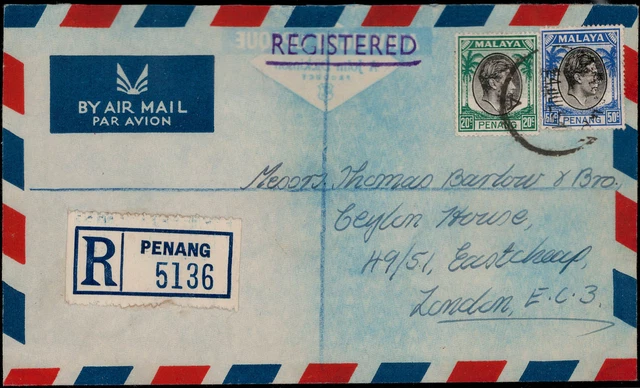 Japan Besetzung II. WK Malaya Penang; 50 C und 20 C Georg VI., Reco.-Lupo. 1951