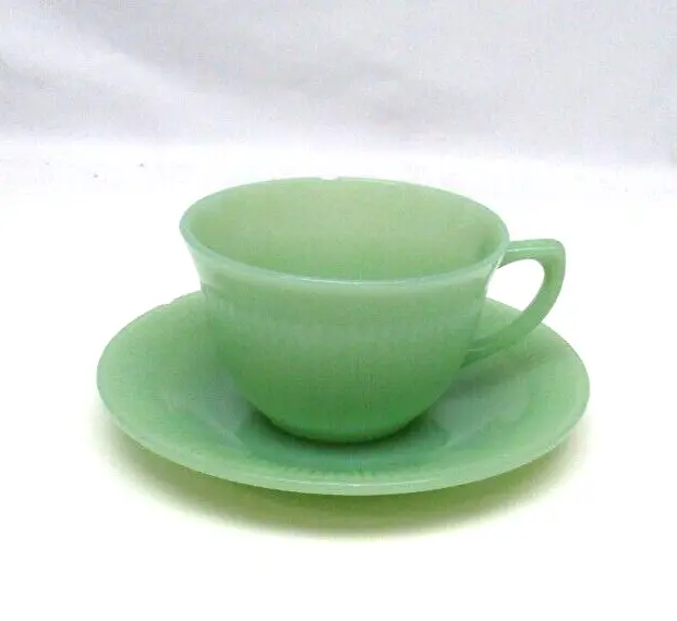 Vintage Jade-ite Lancaster Jane Ray Cup and Saucer NOS - Chipped