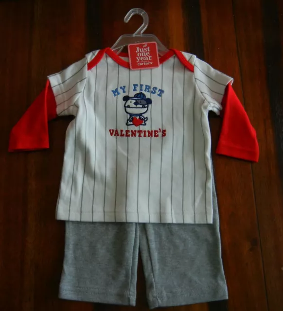 Carter's NWT Baby Boy 0-3 Mon. Baseball Jersey, Pants & Bib My First Valentine's