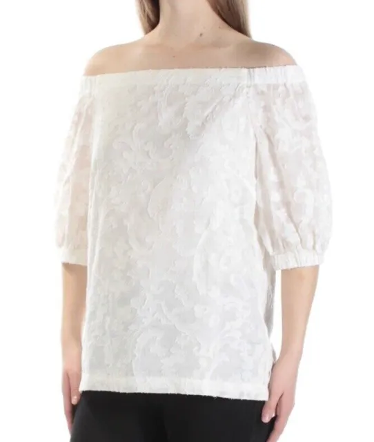 LAUREN Ralph Lauren Women's White Jacquard Off-The Shoulder Top XL