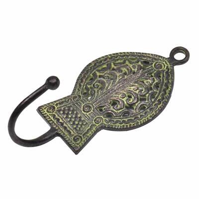 Brass Tribal Wall Hook Engraved Border Leaf Design with Patina Wall Hooks Hanger