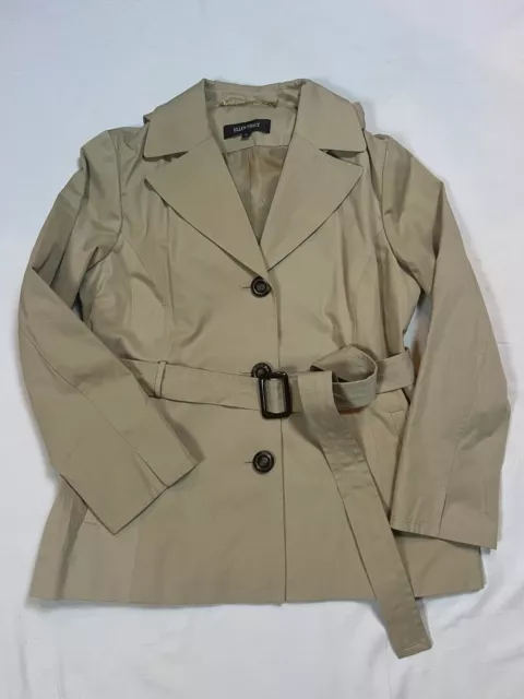 Womens Ellen Tracy Sz XL Jacket Trench Coat Button Belted Beige Removable Hood